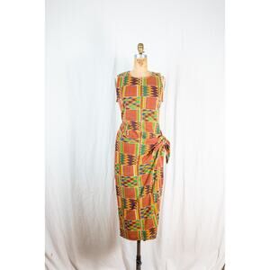 Vintage 90s Colorful Ethnic Print Wiggle Dress Sarong Bodycon Festival Boho, Med